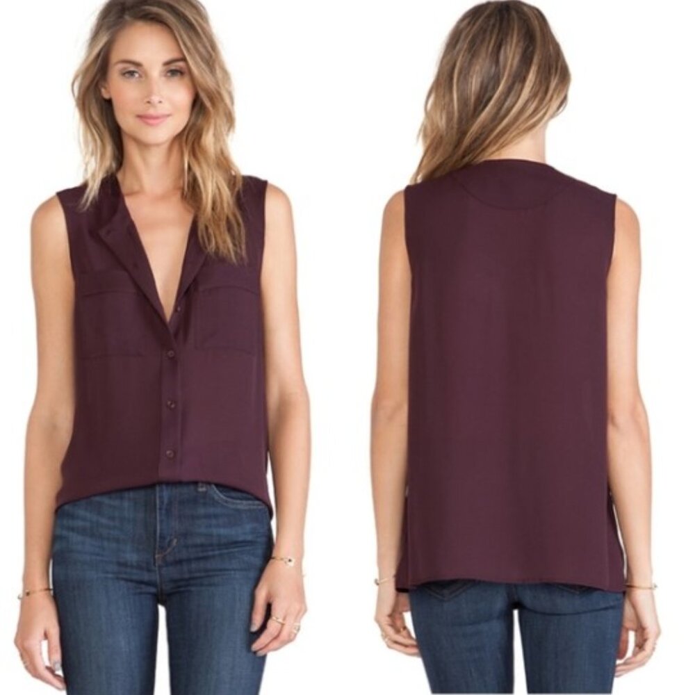 Theory Sleeveless Button-Front Blouse in Deep Plum